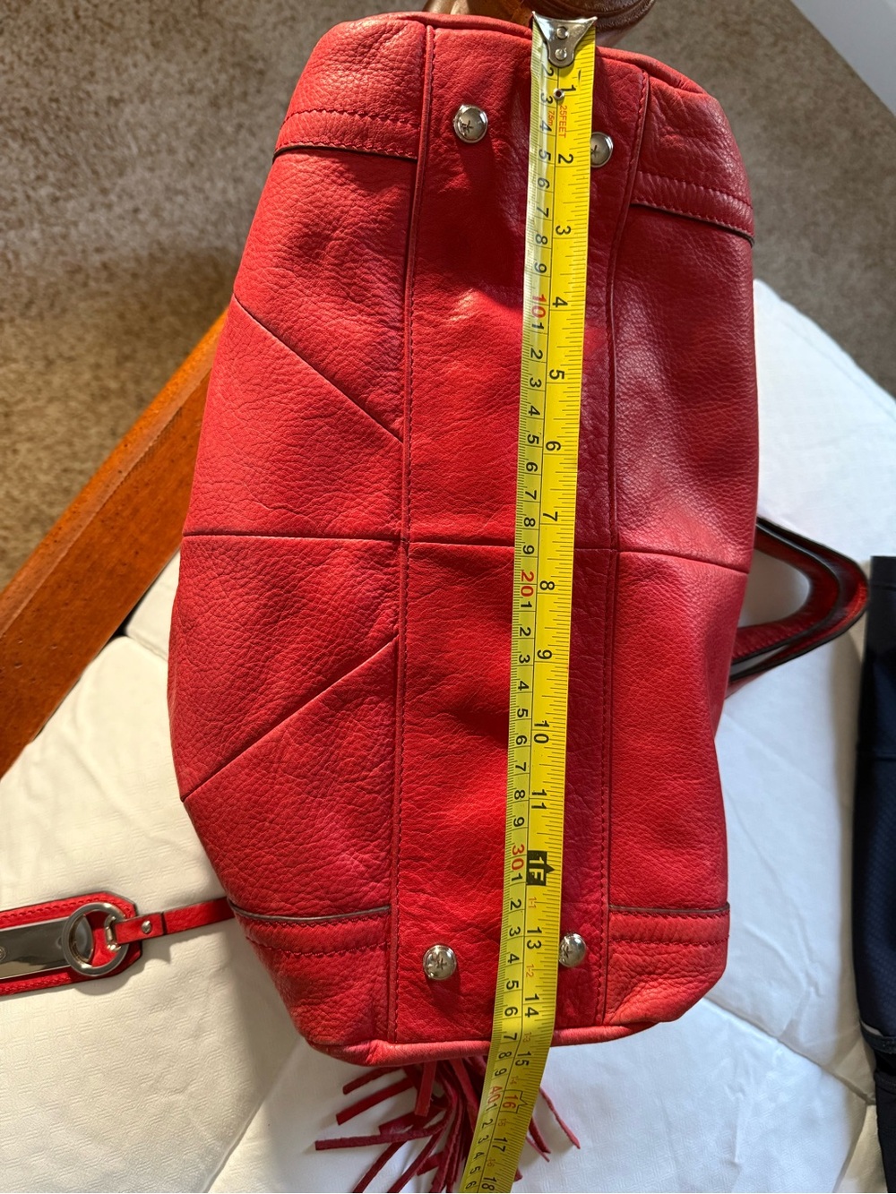 B Makowsky Red Pebbled Leather Hobo Shoulder Bag Silver Hardware Purse - Picture 12 of 16